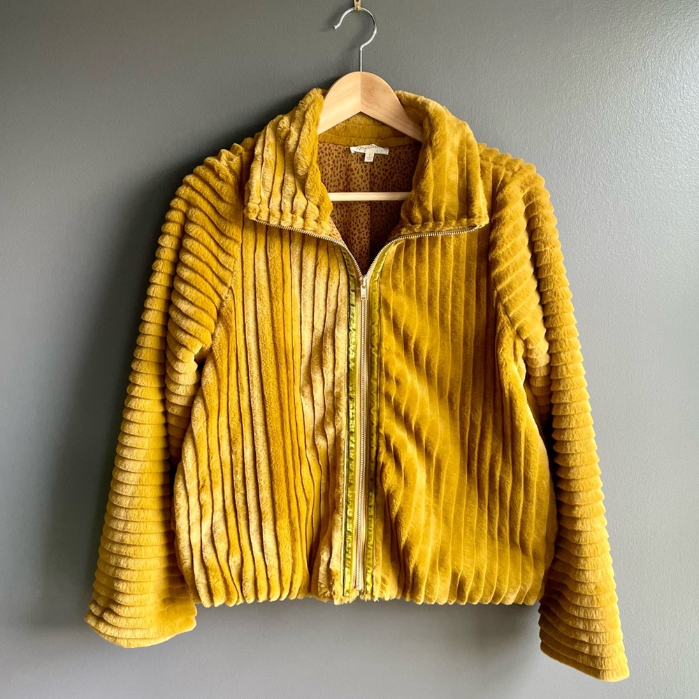 Mystree Faux Fur Mustard Colored Full Zipper Coat Jacket